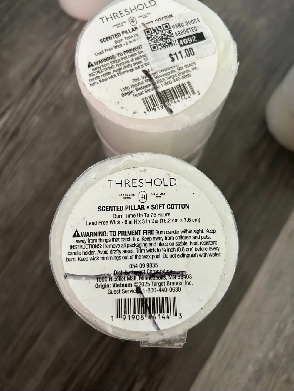 Threshold Soft Cotton Scented Pillar Candle Set in White
